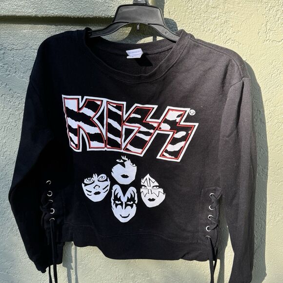Kiss Tops - Kiss Brand Womens Sweatshirt Size Small 19x20 Black Lace Up Sides Metal Accents